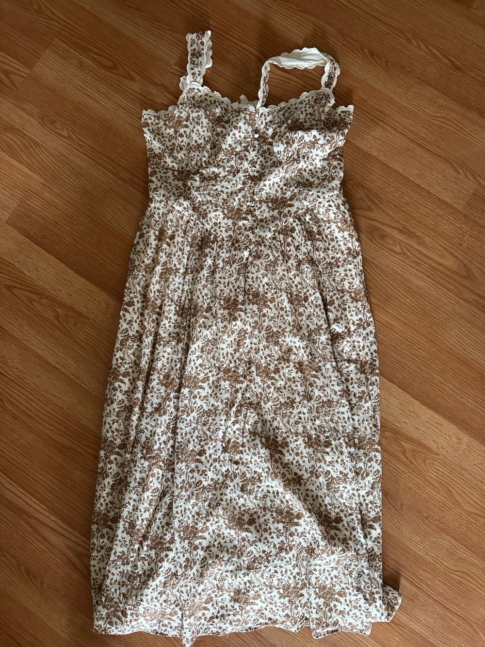 American Eagle Outfitters Cream and Brown Floral Maxi Dress